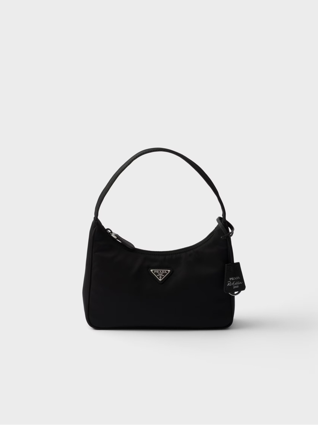 Prada Black Nylon Shoulder Bag With Logo Plaque